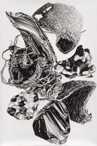 Peter Hock: Cluster IV, 2019, Reißkohle auf Papier, 150 x 100 cm

